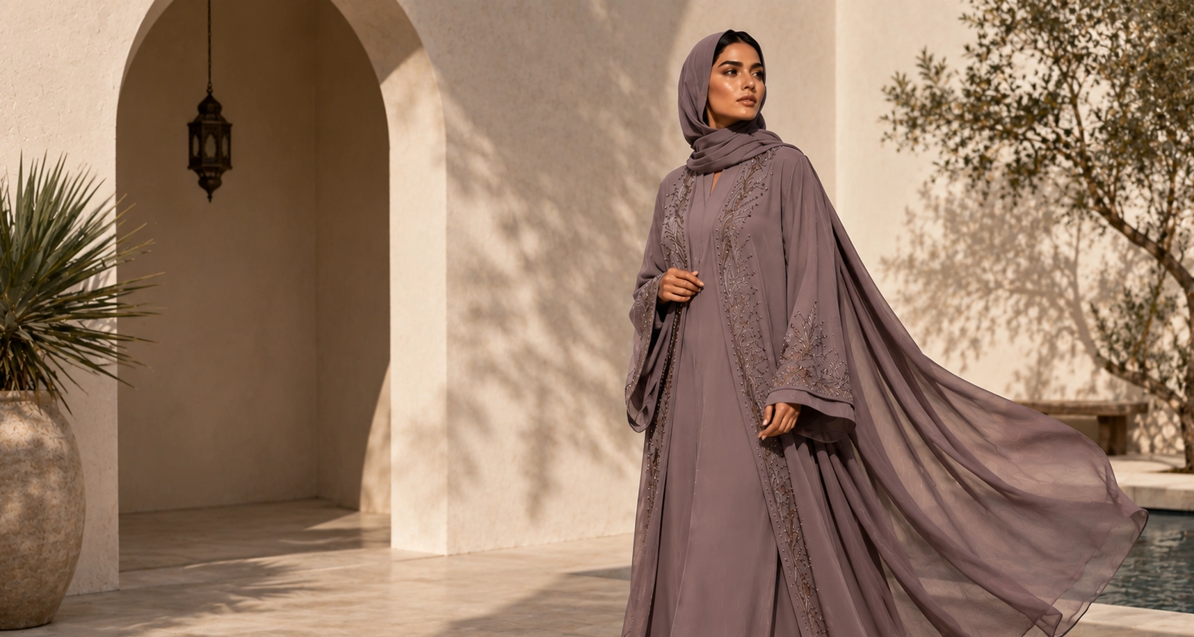 Blush Embroidered Abaya detail